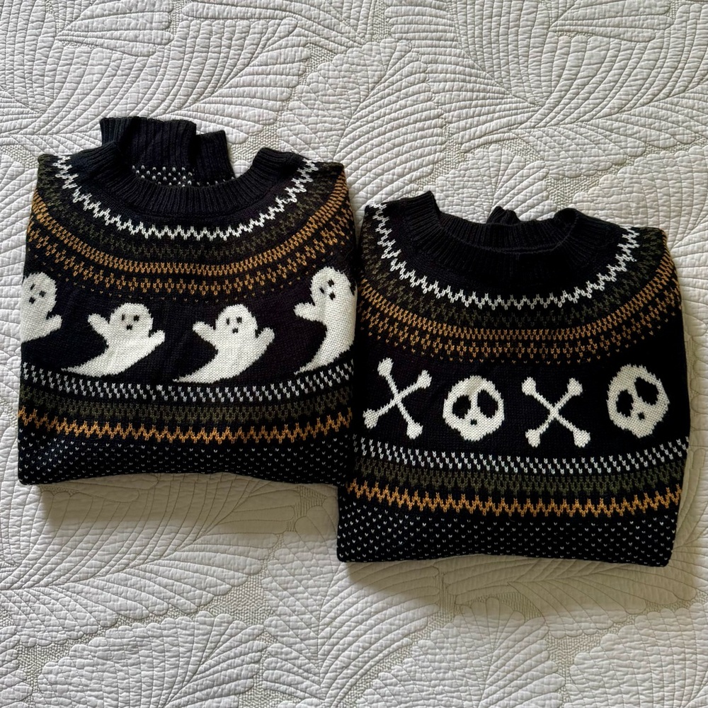 Women’s Black Ghost & Skull Pattern Crewneck Sweater